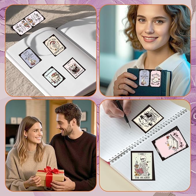 Skeleton Magnetic Bookmark Gifts - 8Pcs Skull Flower Bookmarks Magnetic Skeleton Reading Book Mark Magnets Bookmark Page Markers Clip for Women Book Lover Bookish Reader Students Teachers
