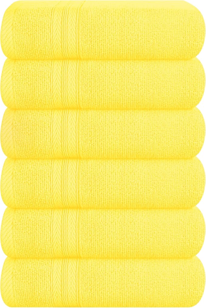 BOUTIQUO Ultra Soft 6-Piece Hand Towel Set 16x28-100% Ringspun Cotton - Durable & Highly Absorbent Hand Towels - Ideal for use in Bathroom, Kitchen, Gym, Spa & General Cleaning - Lime Yellow