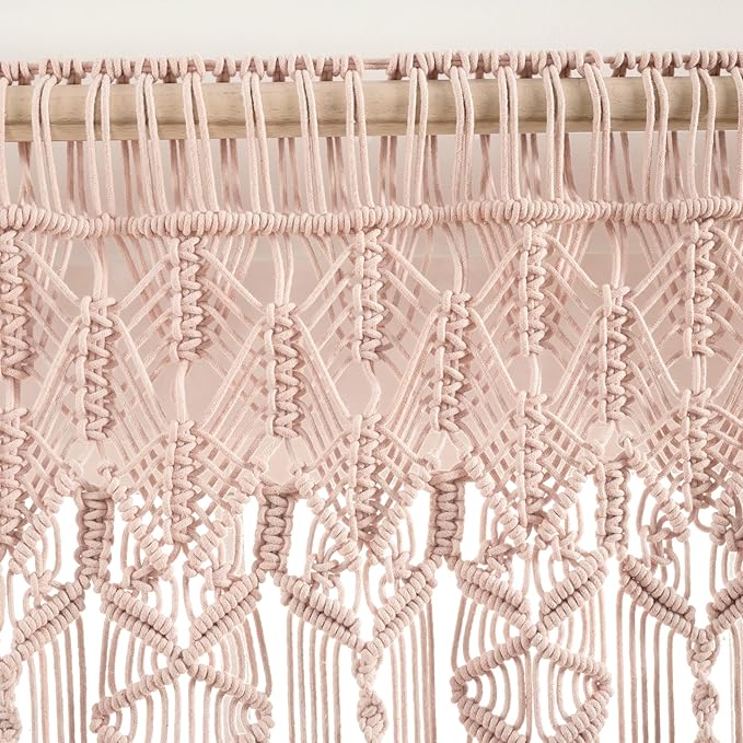Lush Decor Boho Macrame Textured Cotton Valance, 40" W x 30" L, Blush - Boho Kitchen Curtains & Wall Decor - Macrame Valance - Bathroom Window Curtains