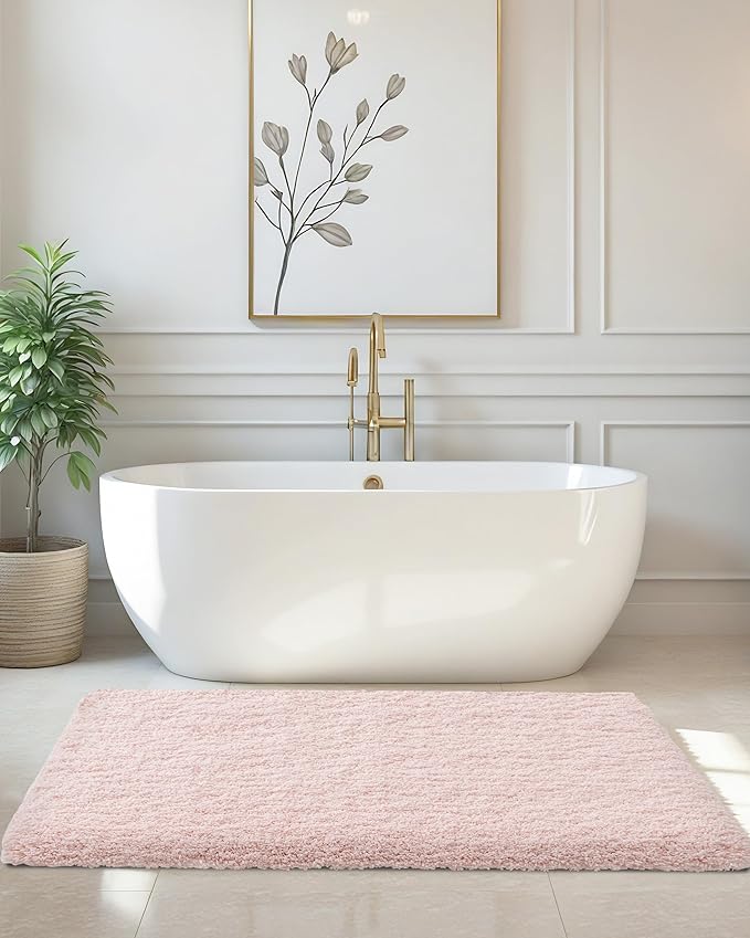 ILANGO Pink Bathroom Rugs 70" × 24" Non Slip & Super Absorbent Extra Thick Soft, Washable Bath Carpet Runner for Floor, Microfiber Plush Shaggy Bath Mats with Rubber for Bedroom Bathtub Shower Room