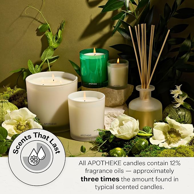 APOTHEKE Verdant Garden Scented Candles for Home - Aromatherapy 3-Wick Jar Candle with Soy Wax Blend - Long-Lasting Scent with Natural Essential & Perfume-Grade Oils