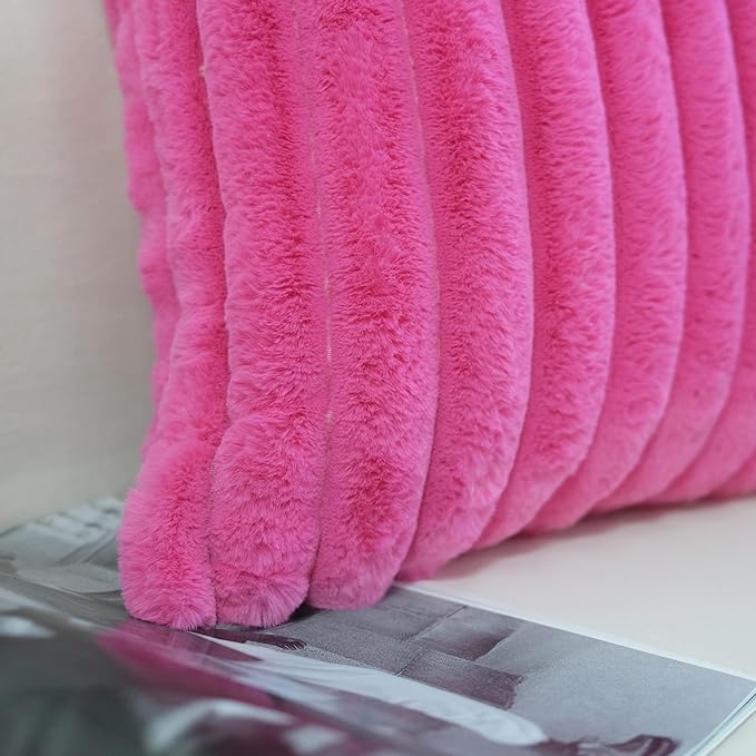 JOJUSIS Pack of 2 Faux Fur Plush Decorative Throw Pillow Covers Couch Cushion Case Soft Pillowcases (Hot Pink, 12 x 20-Inch)