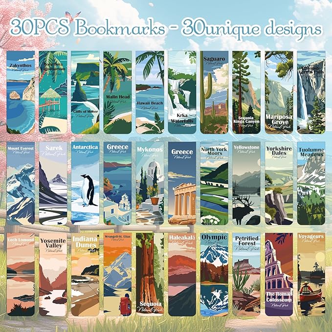 National Parks Magnetic Bookmark - 30Pcs Travel Magnetic Bookmarks National Park Themed Book Mark Magnets Page Marker Clip for Book Lovers Students Teacher School Reading Gift