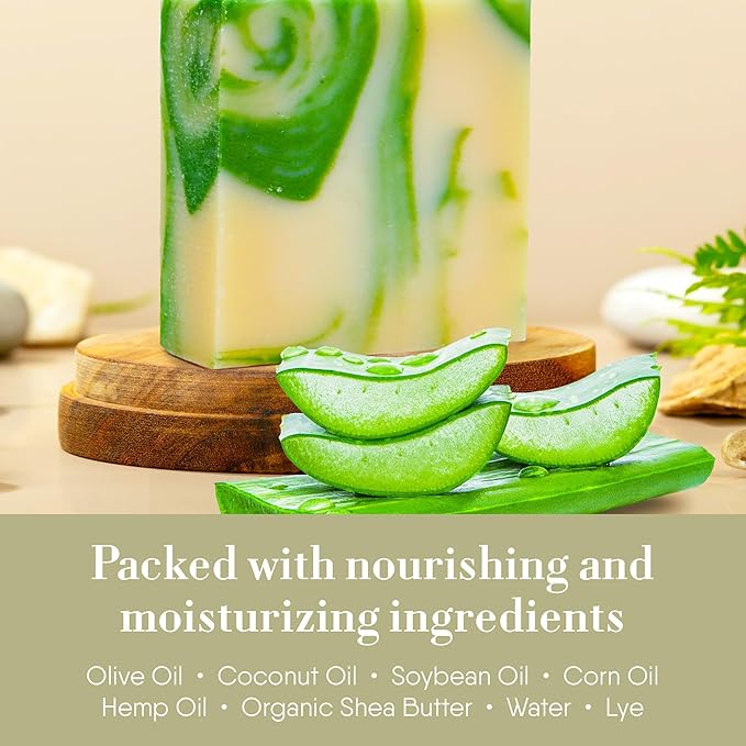 360Feel Cool Fresh Aloe Soap - Handcrafted Castile Bar Soap with Soothing Scent - Handmade with Essential Oils - Ideal Gift for Anniversaries, Weddings, and Holiday Stockings - Rich Lather - 5 Ounce