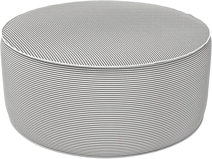 LVTXIII Indoor/Outdoor Inflatable Ottoman, D31 x H14 Large Round Ottoman, All Weather Foot Rest Stool, Portable Footrest for Patio, Garden, Camping and Home - Strip Grey