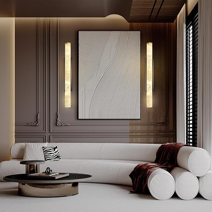 Bronze Alabaster Wall Sconces, 36" Large Marble Wall Sconce, Hardwired Black Wall Sconces Interior, Stone Wall Sconce Dimmable, Alabaster Wall Lamp for Living Room, Bathroom, Bedroom, Hallway-Upgraded