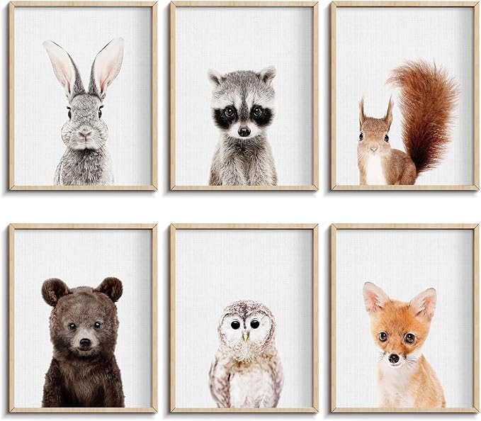 calmart Jungle Nursery Wall Art Decor, 6pcs Animal Prints, Safari Themed Bedroom Decorate