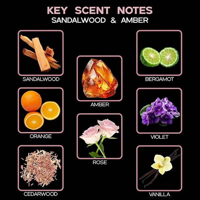 LOVSPA Sandalwood & Amber Scented Reed Diffuser Set - Air Freshener for Any Room - Notes of Bergamot, Orange, Rose & Violet with Base of Cedarwood & Vanilla - Made in The USA