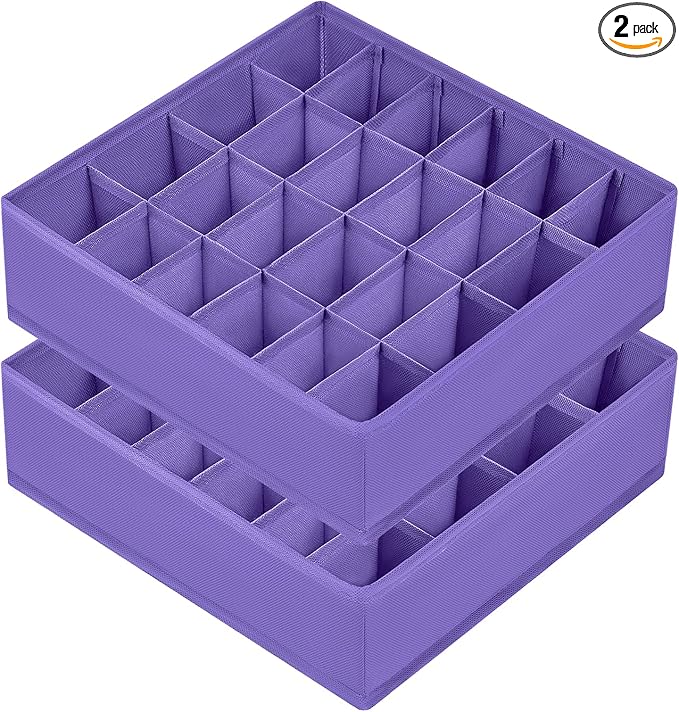 Joyoldelf Sock Drawer Organizer Divider 2 Packs Underwear Organizer, 24 Cell Closet Organizers and Storage Organizer Sock Holders Organizers for Storing Socks, Handkerchiefs, Ties, Belts (Purple)