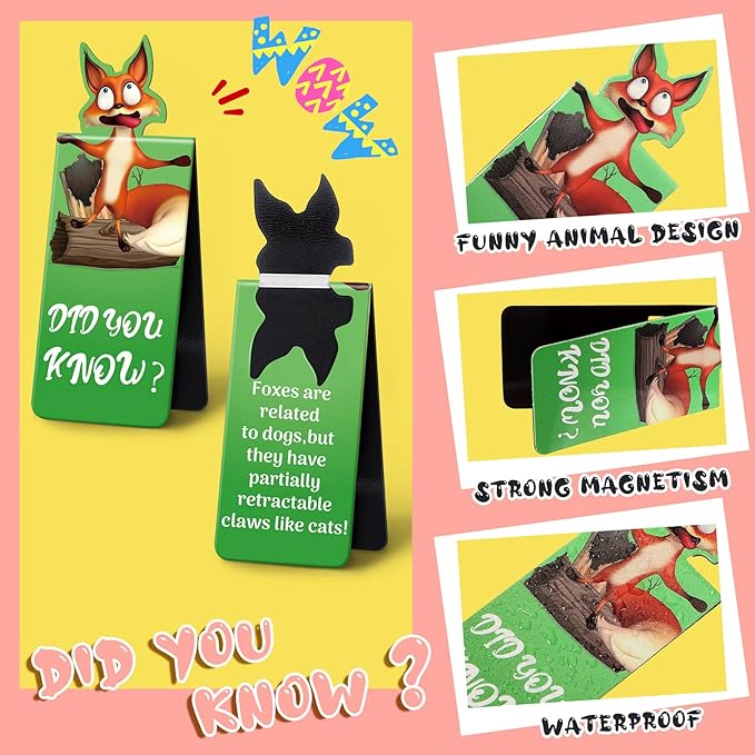 Sepamoon 12 Pcs Magnetic Bookmarks Book Marks Cute Magnet Page Markers Page Clips Funny Animal Bookmarks for Students Teacher Reading Party Favor (Animal Style)