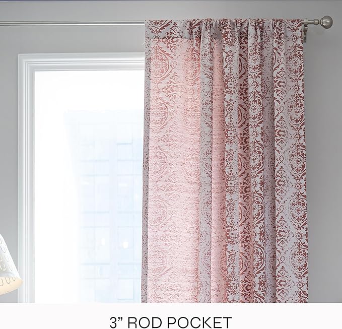 JOOJA Terracotta Curtains - 63 inch Length, 2 Panels Set, Jacquard Patterned, Semi-Blackout Boho Curtains for Bedroom & Living Room
