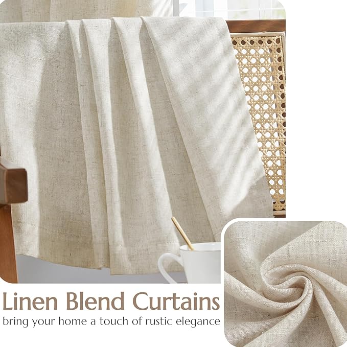jinchan Linen Blend Curtains for Living Room 90 Inch Length 2 Panels Curtains for Sliding Glass Doors, 50 Inch Wide Farmhouse Drapes with Rod Pocket Back Tab(50W x 90L, Ecru)