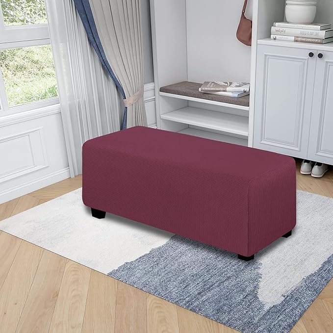 Easy-Going Stretch Ottoman Cover Folding Storage Stool Furniture Protector Soft Rectangle slipcover with Elastic Bottom(Ottoman X-Large,ASH Rose)