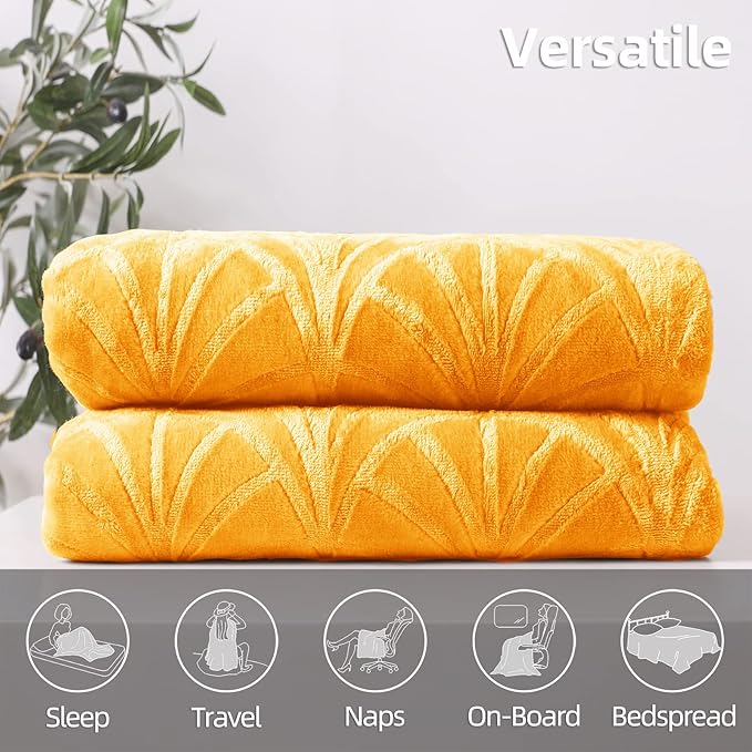 Whale Flotilla Flannel Fleece Queen Size Blanket for Bed, Soft Fluffy Velvet Bedspread Coverlet with Decorative Vintage Pattern for All Season, Warm and Lightweight, 90x90 Inch, Lemon Yellow