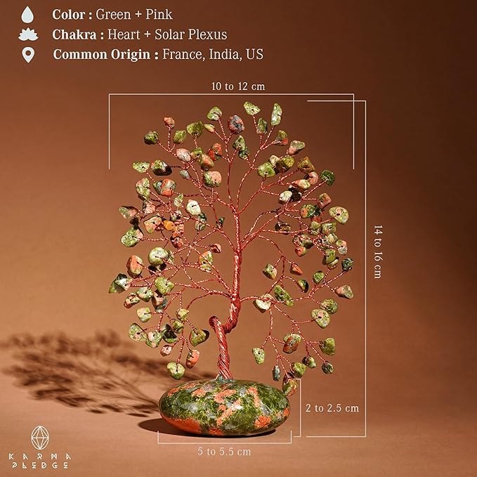 Crystal Tree of Life Home and Office Feng Shui Decor, Unakite Healing Crystal Handmade Bonsai Tree for Positive Energy, Good Luck, Money, Christmas Decor, Birthday Gifts for Women, Mom