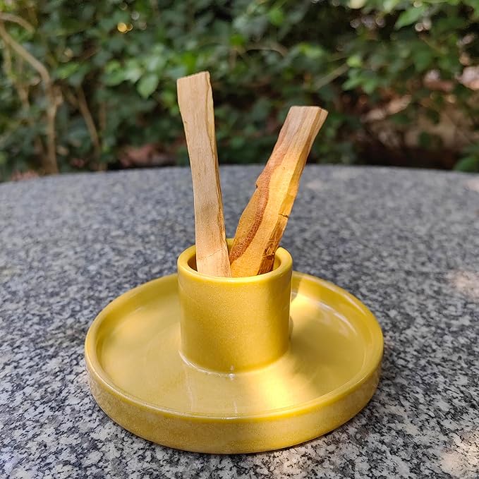 White Sage Incense Holder, Palo Santo Holder, Ceramic Sage Incense Holder and Sage Smudge Bowl for Cleansing, Smudging, and Meditation, Yellow