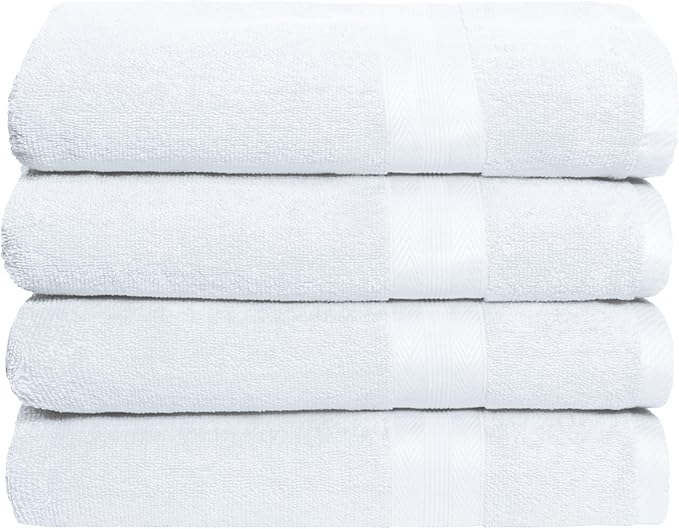 BOUTIQUO Premium Cotton 4 Pack Bath Towel Set - 100% Pure Cotton - 4 Bath Towels 27x54 - Ideal for Everyday use - Ultra Soft & Highly Absorbent - White