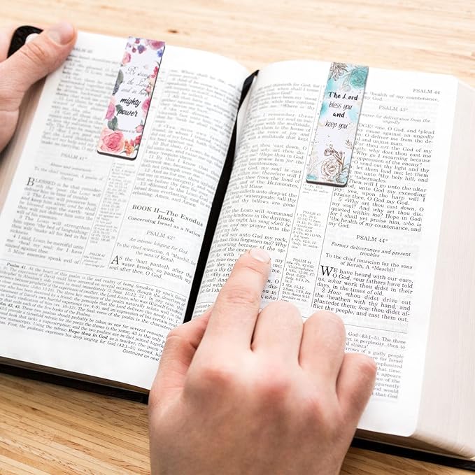 Zonon 48 Pcs Bible Verse Magnetic Bookmarks, Inspirational Scripture Christian Book Markers Religious Motivational Encouragement Flower Page Clips Presents for School Supplies (Stylish Style)
