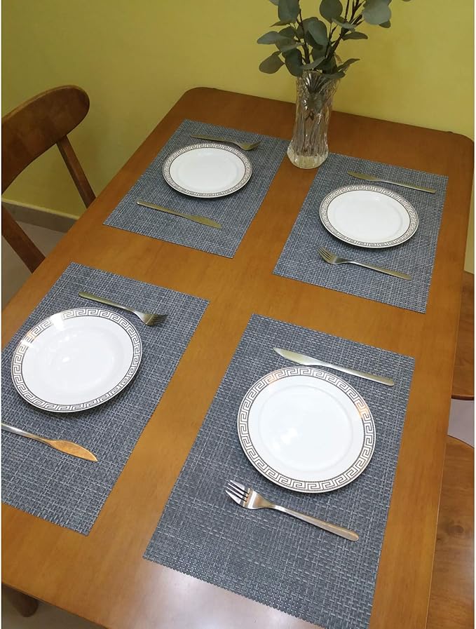 Zupro Placemats Set of 4 for Kitchen Dining Table Washable Braided Table Mats Heat-Resistant Placemats Non-Slip Woven PVC Vinyl Place Mats for Everyday use or Holidays Dinner BBQs 18"x12"(Grey