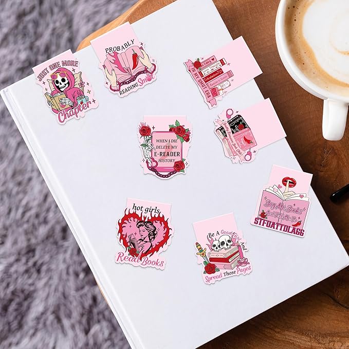 Funny Spicy Magnetic Bookmarks: 8 Pcs Smutty Romance Book Mark for Reading Women, Pink Unique Magnet Page Markers Clips, Bookish Gifts for Women Adults Book Lovers