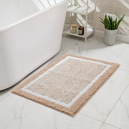 CozeCube Bath mats for Bathroom Non Slip, Fluffy Shaggy Bath Rugs for Bathroom Washable, Extra Soft and Absorbent Microfiber Bath Rugs for Shower Sink, Kitchen Sink, Beige, 24" x 16"