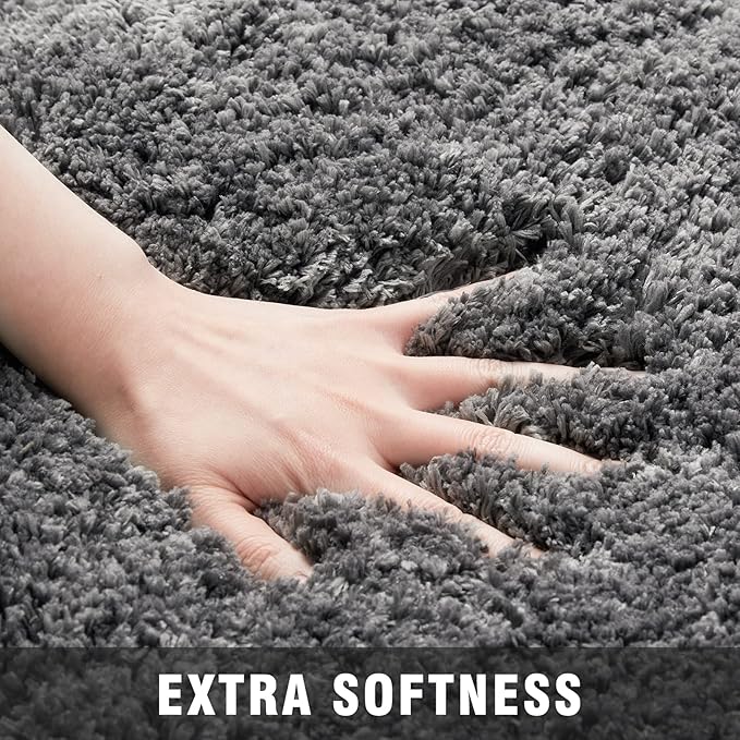 TECHMILLY Non-Slip Bathroom Rugs Sets 2 Piece, Fluffy Soft Luxury Microfiber Shower Mat, Absorbent, Washable & Quick Dry for Bath Floor, Grey
