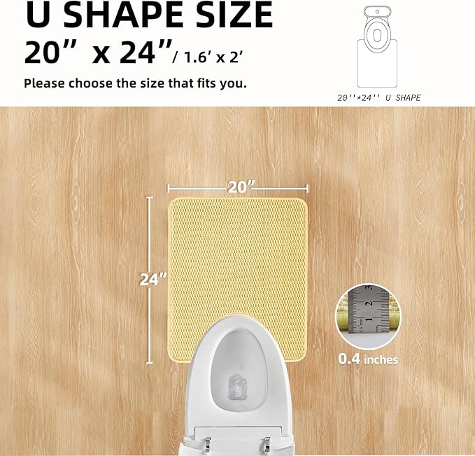 Bathroom Rug, Non Slip, Washable, Super Absorbent Chenille, U Shape, Yellow, 20"x24"