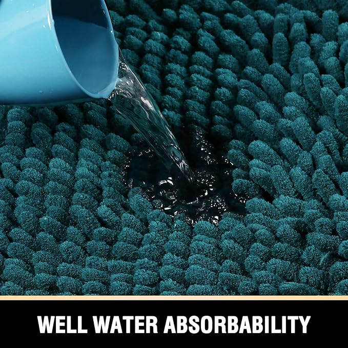 H.VERSAILTEX Bath Mats - Luxury Chenille Non Slip Bathroom Rugs, Extra Soft, Absorbent, Shaggy, Washable, Fast Dry 2 Piece (Dark Teal, 24" x 36"/20" x 32")