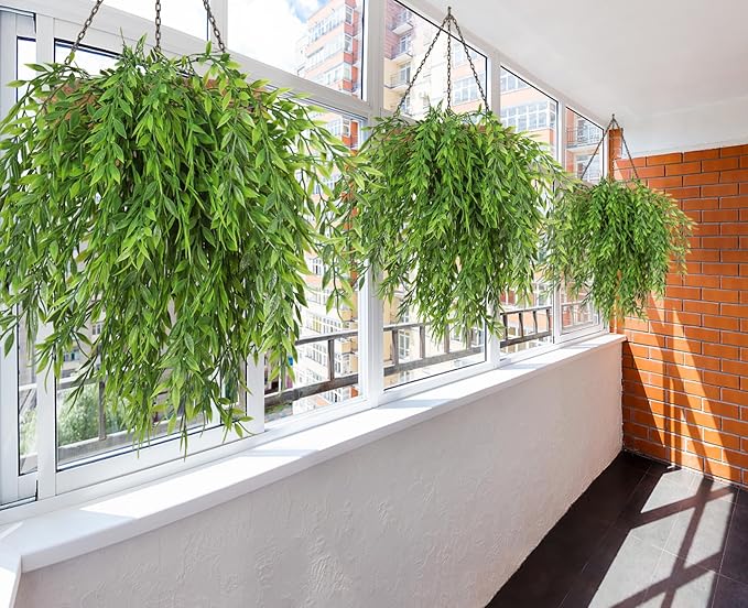 Artificial Weeping Willow 6Pcs, Plastic Plants Greenery Leaves Twig Fake Hanging Vine Faux Ivy Garland UV Resistant for Indoor Outdoor Home Garden Wall Baskets Wedding Party Table Planter Filler Decor
