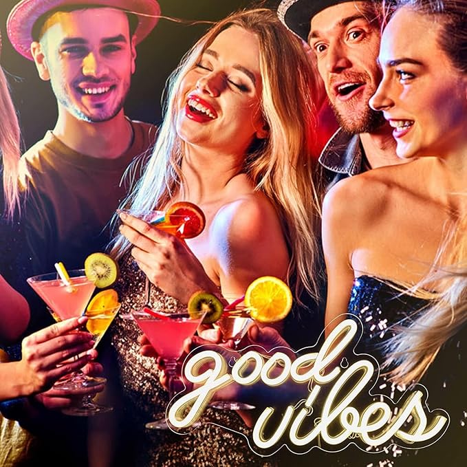 DECANIT Good Vibes Neon Sign for Wall Decor,Powered by USB Neon Light for Bedroom Decor, Warm White Color,16.1"x 8.3"x 0.6"