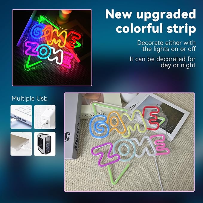 Gameneon Green Game Zone Neon Sign Gaming Room Neon Signs for Wall Decor Led Light Boys Bedroom Teen Man Cave Internet Bar Party Playroom Decoration Gamer Lover Gift