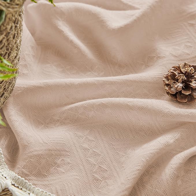 Joydeco Dusty Pink Boho Curtains 63 Inch Length 2 Panels, Super Soft Bohemian Farmhouse Curtains with Tassels, Semi Sheer Light Filtering Drapes for Bedroom Living Room (Rod Pocket, 52Wx63L)