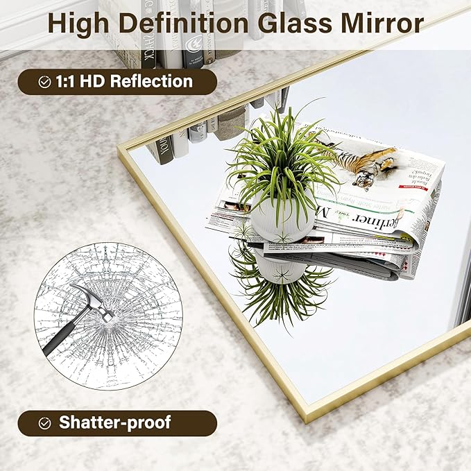 HARRITPURE 24"x32" Framed Bathroom Mirror for Wall Rectangle Mirror Aluminum Alloy Frame Wall-Mounted for Farmhouse Entryway Bedroom Living Room Gold