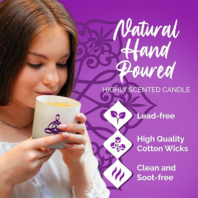 Large Lavender Vanilla Candle, Scented Candles for Home, Hand-Poured Aromatherapy Large 3 Wick Candle for 50-Hour Burn Time, 14oz - OneSoul Collection