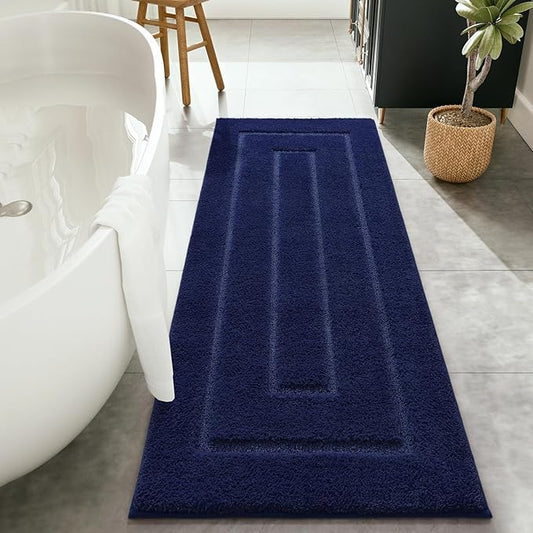 HOMORE Bathroom Runner Rug 24x60 Inch, Thick Soft and Absorbent Microfiber Bath Runner Rug, TPR Backing Non Slip Bath Mat, Washable Plush Bath Rug for Bathroom Floor Shower Tub Sink, Navy Blue