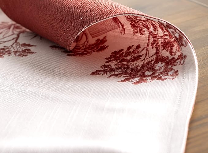 Maison d' Hermine Placemats Set of 4 100% Cotton Washable Cloth Place Mats, Reusable Table Mats for Kitchen Dining Decoration, Party, Wedding, Restaurant (Holy Jouy - Red, 13" x 19")