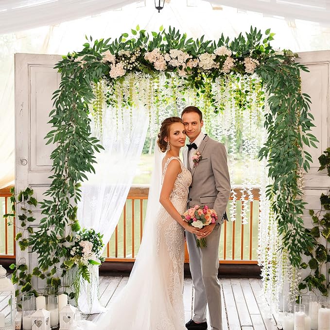 4Pcs Artificial Willow Leaves Vine Twigs 5.7Ft Silk Willows Leaf Ivy Garland Faux Greenery Ivy Plant Decoration for Indoor Outdoor Wedding Jungle Beach Birthday Party Garden Table Spring Summer