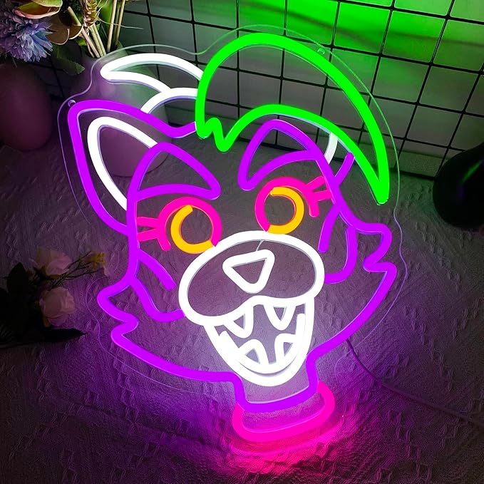 Anime Cartoon Glamrock Roxanne Wolf Neon Signs for Wall Decor,USB Dimmable Cartoon Game Neon Light for Bedroom Gaming Room Man Cave Bar Birthday Gifts(12.7 * 15.7in)