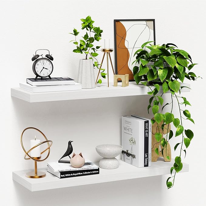 2 Packs Floating Shelves for Wall First Apartment Essentials Aesthetic Decor New Home Must Haves Girl College Student Dorm Decore Guest Room Accessories Bathroom Things Stuff House Bedroom Gifts White