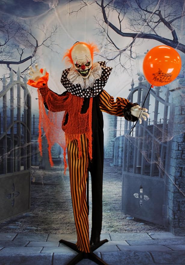 Haunted Hill Farm Life-Size Scary Talking Clown, Halloween Animatronic with Motion and Touch Activated Lights and Sounds, Battery Operated Indoor or Covered Outdoor Halloween Decorations