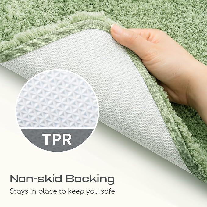 ROSMARUS Shaggy Bath Rugs for Bathroom Non Slip 17" X 24", Water Absorbent Bath Mat, Soft Shower Mat for Floor & Tub, Fluffy Plush Rug Machine Washable, Green