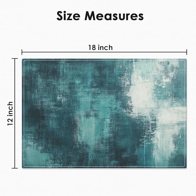 Emvency Farmhouse Placemats Set of 4, Abstract Teal and White Vintage Art Painting 12x18 Inch Table Mats for Outdoor Home Party Kitchen Dining Decoration