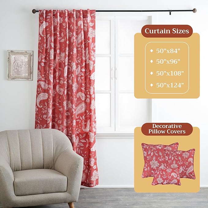 Maison d' Hermine Curtains for Living Room 100% Cotton 84 inch Length Two Panels Light Filtering Curtains for Bedroom Windows with Rod and Loop Pockets Drapes (Ramage Fire Brick, 50" W x 84" L)
