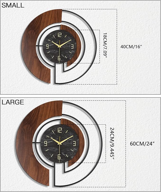 Modern Large Wall Clock - 24” Silent Battery Operated Decorative Clock with Wood and Metal Frame, Non-Ticking for Living Room, Office, Bedroom, or Entryway Wall Decor