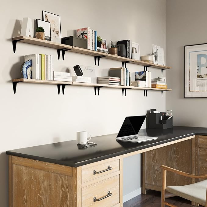 Wallniture Arras Wood Floating Shelves for Wall Storage, Small Bookshelf Set of 10, Hanging Book Shelves for Living Room, Bedroom, Office, Burned Finish