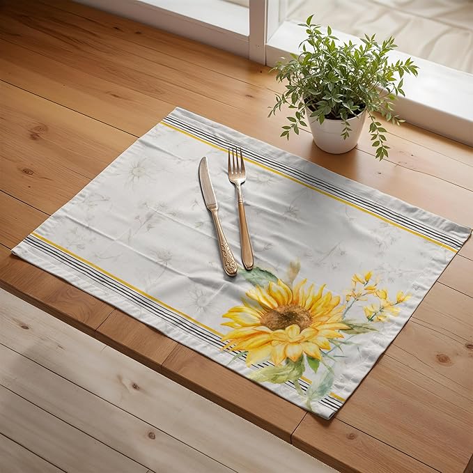 Maison d' Hermine Placemats Set of 4 100% Cotton Washable Cloth Place Mats, Reusable Table Mats for Kitchen Dining Decoration, Party, Wedding, Restaurant Spring/Summer (Candice, 13" x 19")