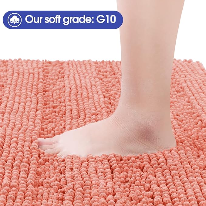 ACCUMTEK Striped Coral Bathroom Rug Mat 47.5"x17" Ultra Soft, Non Slip Chenille Bath Rugs, Absorbent Plush Shaggy Bath Mats for Bathroom, Bedroom, Kitchen, Shower, Tub