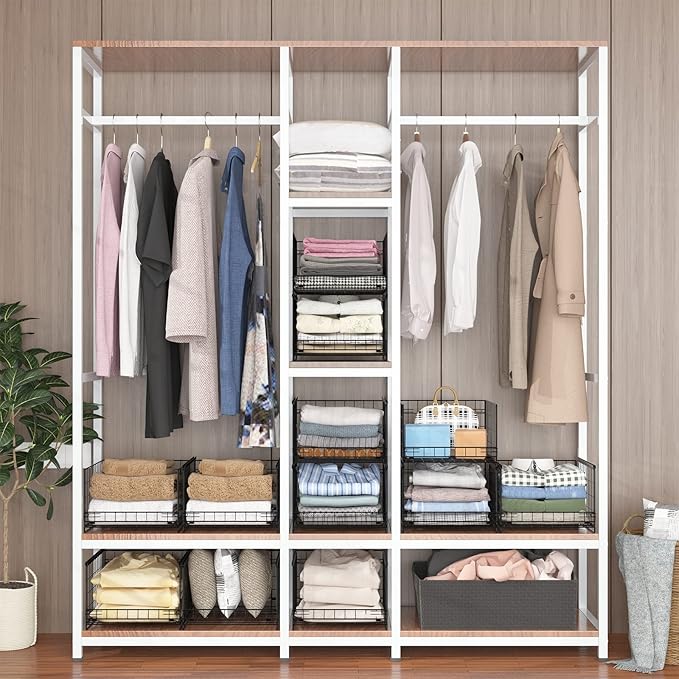 4-tier Sliding Closet Organizers and Drawer Storage Shelves, Stackable Bins for Jean Pants Sweaters, Metal Drawer Slid Clothes Storage Container, Closet Organizers for Clothes-Black