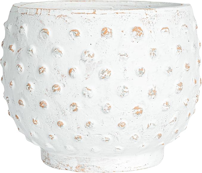 Creative Co-Op Distressed Terra Cotta Hobnail Planter, White