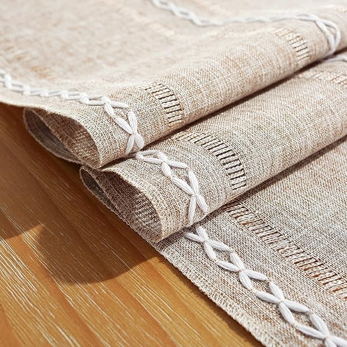 Chassic Fall Rustic Farmhouse Style Linen Table Runner, Boho Handmade Tassel Table Runners 108 Inches Long for Holiday Party, Thanksgiving and Dining Decorations, 13 x 108 inch - Light Coffee